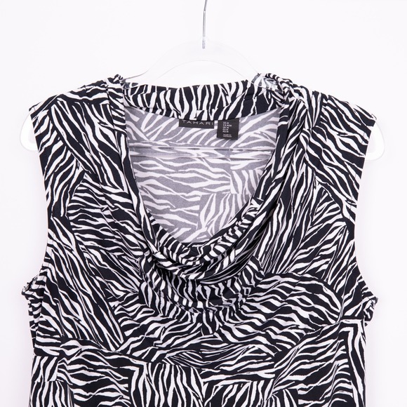 Tahari Zebra Print Sleeveless Cowl Neck Blouse Top - Size M - Picture 4 of 12